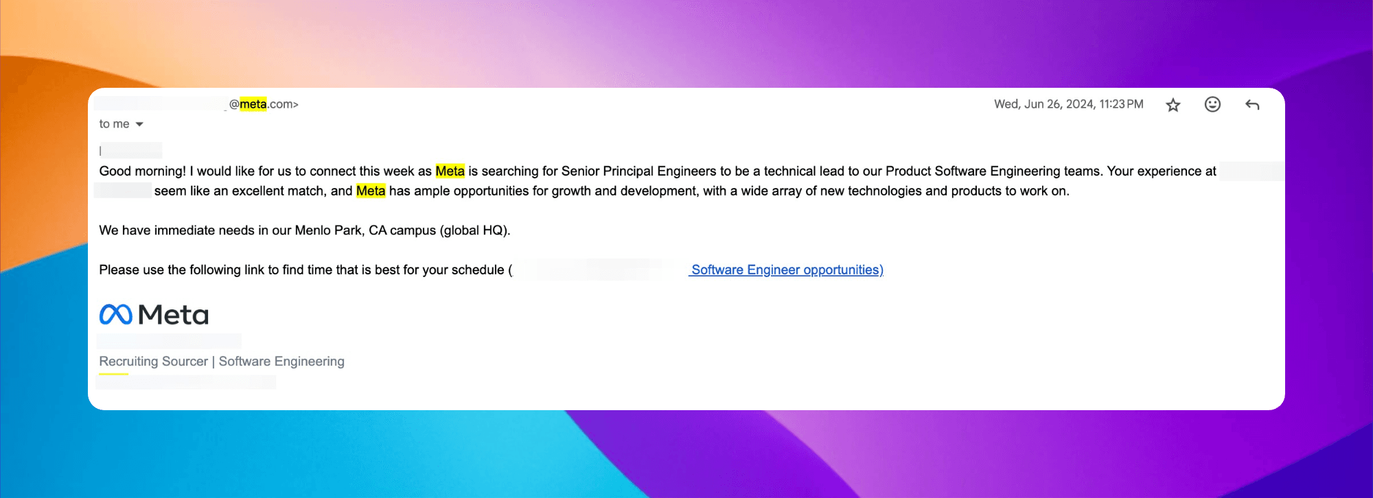 Meta Interview email