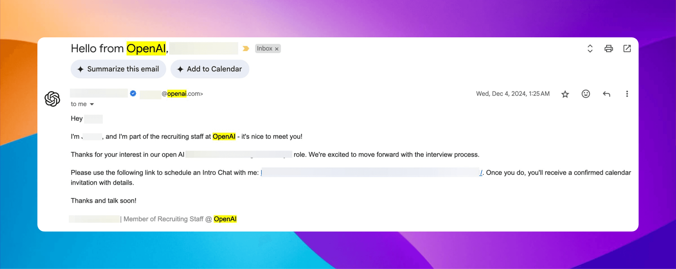 OpenAI interview invitation email